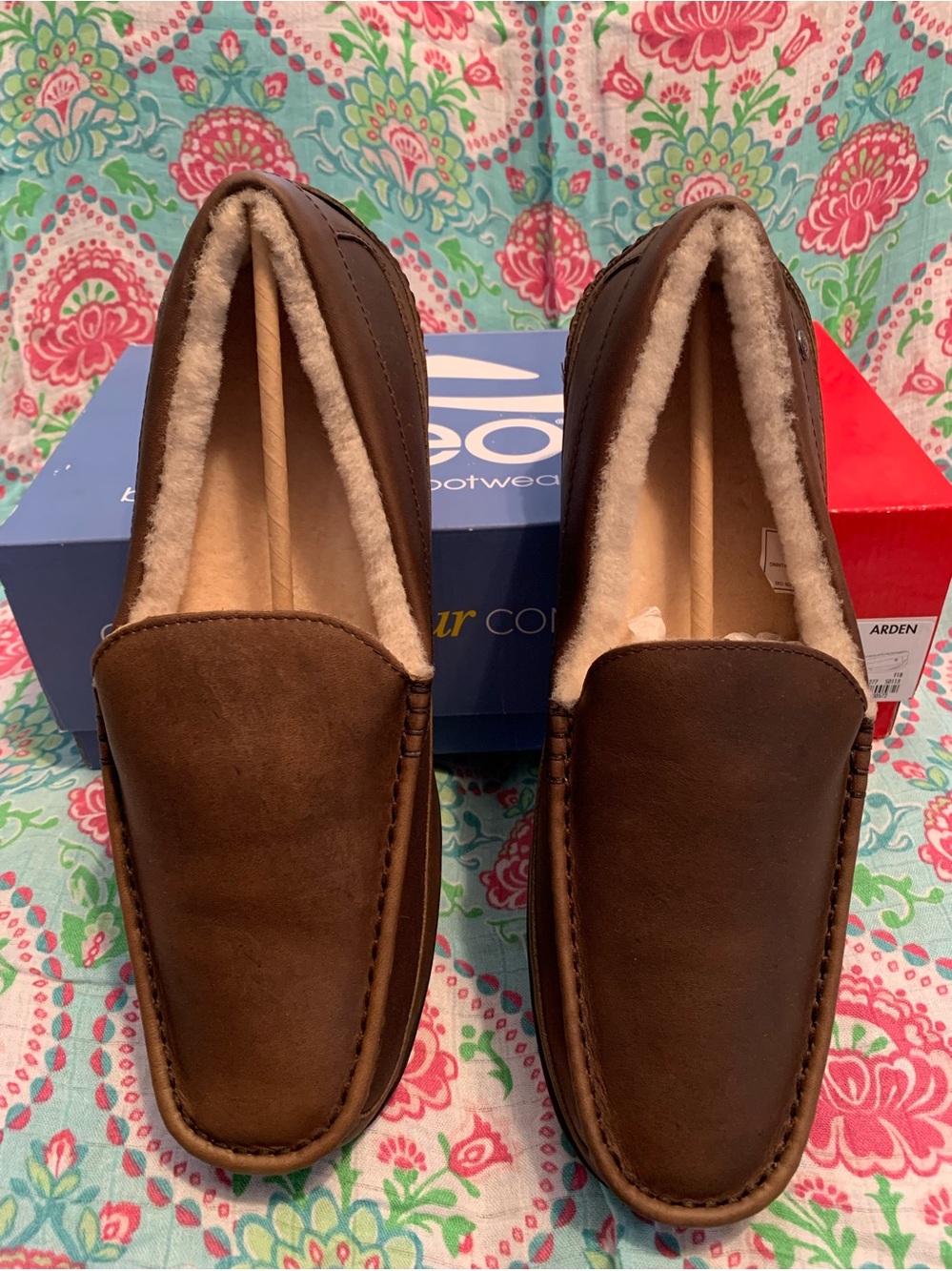ABEO Men's Brown Suede Shearling-Lined Slip-On Moccasin